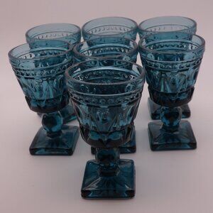 Set of Seven(7) Blue Glasses with Square Base